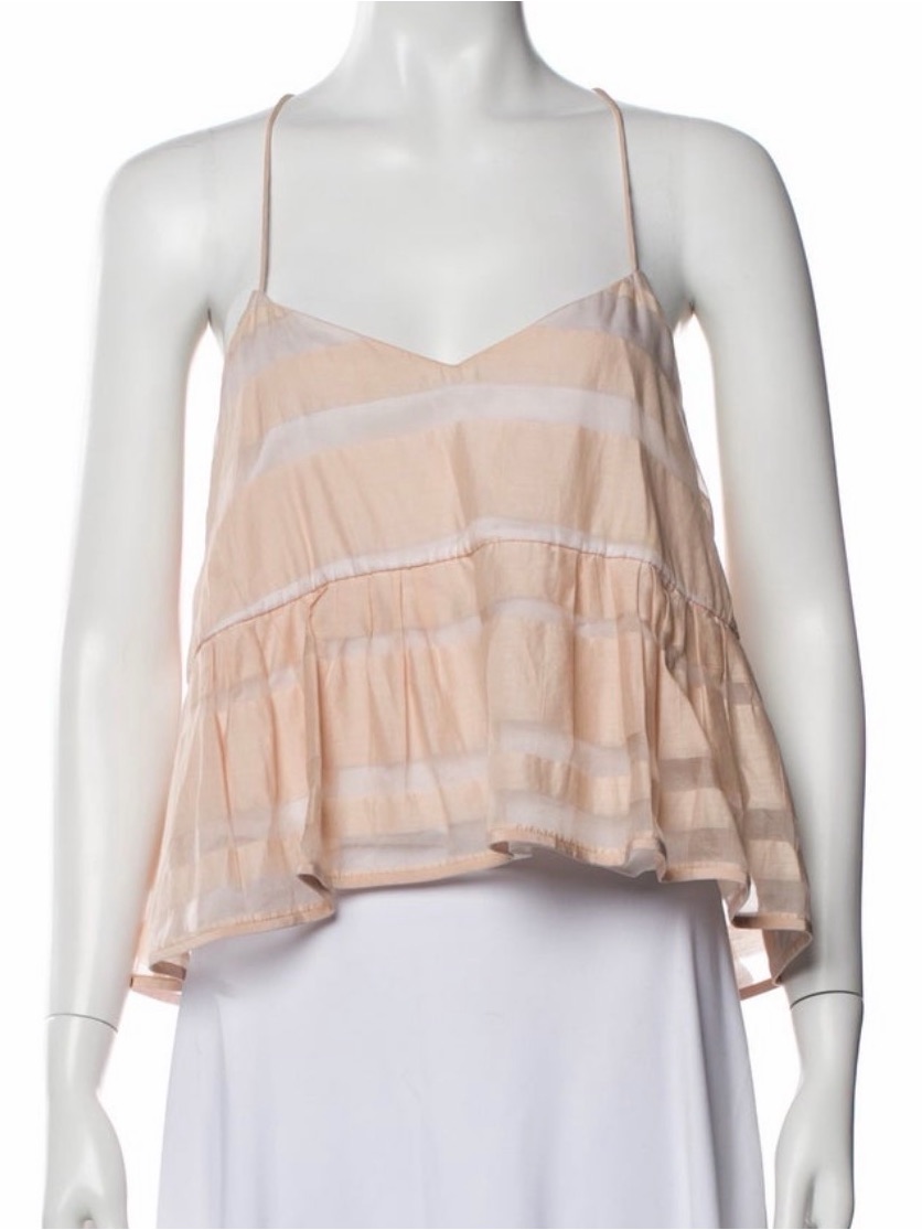 Tibi Blush Silk Cotton Racerback Peplum Cami Tank Top Size 8 Pink Sleeveless